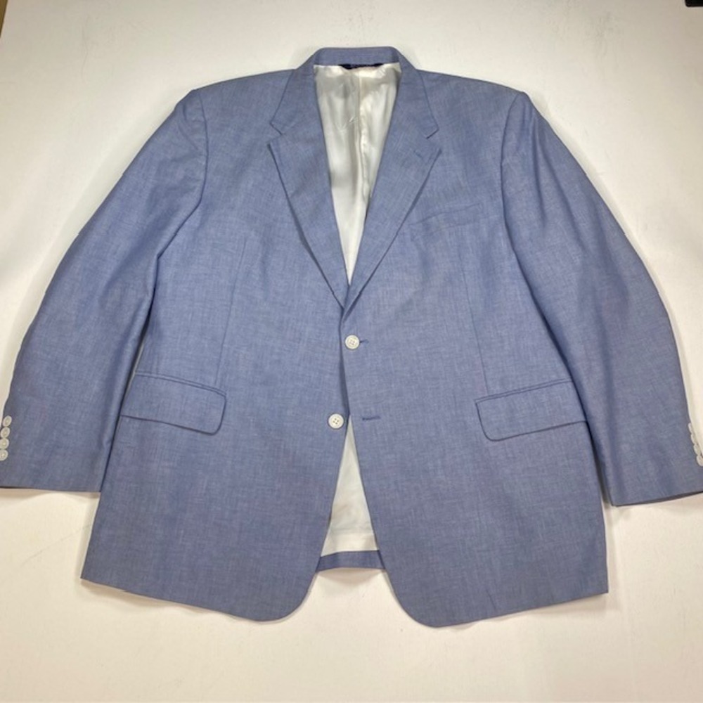 Stafford Mens Blue 100% Cotton 2-Button Sport Coat Blazer Jacket Size 48 Regular